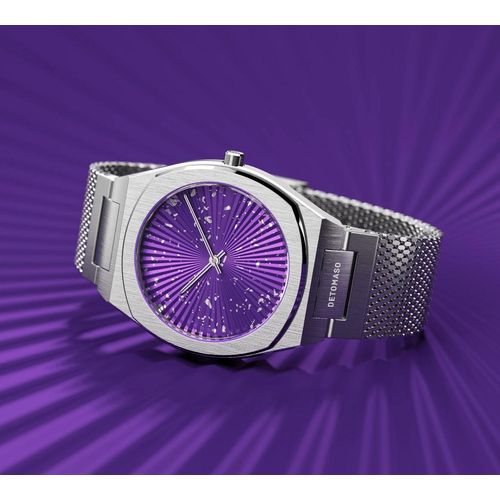 Detomaso VOLTRE PURPLE BURST Armbanduhr Damen Quarz Uhr Accessoires in Silber und Lila, Milanese Armband