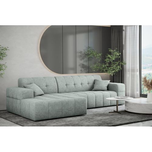 Ecksofa Designersofa NANCY in Stoff Perfekt Harmony Eisblau Ottomane Links