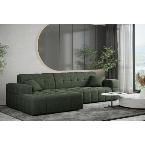 Ecksofa Designersofa NANCY in Stoff Neve Tannengrün Ottomane Links