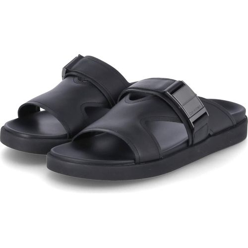 Calvin Klein Herren Pantoletten 3 STRAP W/ ICONIC PLAQUE Schwarz Leder Größe: 41