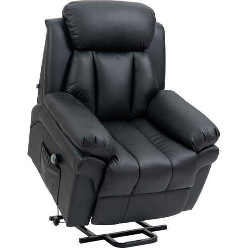 Relaxsessel mit Aufstehhilfe, neigbarer TV-Sessel mit Fernbedienung, Kunstleder Schwarz für bequemes Sitzen