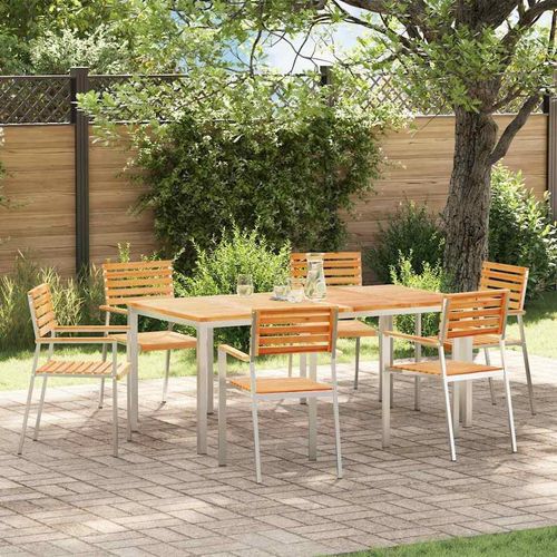 Garten Essgruppe 7 pcs Braun Massives Teakholz & Edelstahl