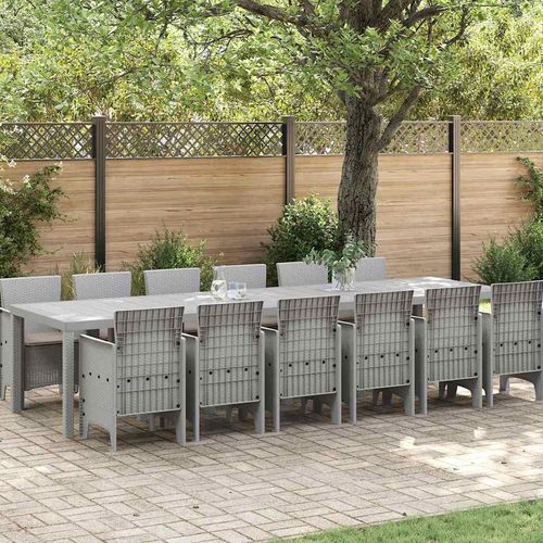Garten Essgruppe 13 pcs Hellgrau 12-Sitzer Poly Rattan & Stahl