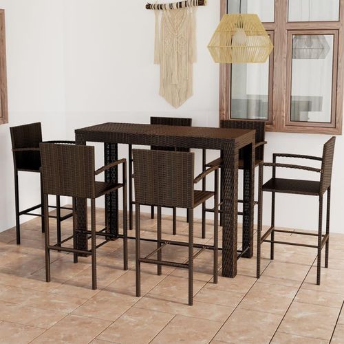 Prolenta Premium 7-tlg. Garten-Bar-Set mit Armlehnen Poly Rattan Braun