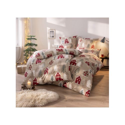 Bettwäsche WÄSCHEPUR Gr. 3, rot (beige, dunkelrot, bedruckt), B/L: 155cm x 220cm, 2-teilige Garnitur St., 2-teilige Garnitur St., Renforcé, B/L: 80cm x 80cm, Renforcu00e9, 100% Baumwolle, Bettwäsche