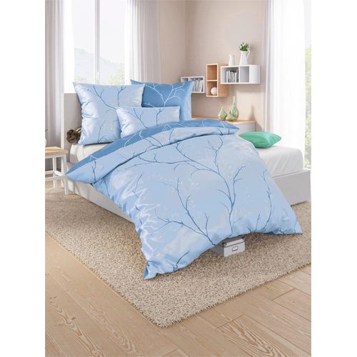 Bettwäsche WÄSCHEPUR Gr. 5, blau (mittelblau, bedruckt), B/L: 135cm x 200cm, 2-teilige Garnitur St., 2-teilige Garnitur St., Mako-Satin, B/L: 40cm x 80cm, Mako-Satin, 100% Baumwolle, Bettwäsche