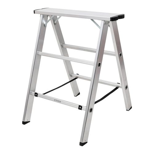 STIER Aluminiumbock, mit einer Tragfähigkeit von 150kg, 75 cm breit, 80 cm hoch, Arbeitsbock, Unterstellbock, Montagebock, Klappbock, verzinkte Scharniere, Nylongurte zur Absicherung