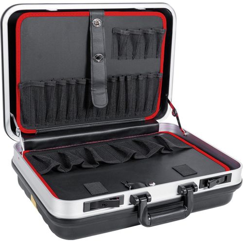 STIER Werkzeugkoffer Basic leer, robuste ABS-Kunststoff Kofferschale, schwarze Werkzeugkiste, stabil & schlagfest, Tragkraft 15 kg, 30 Werkzeugtaschen, inkl. Schlüssel