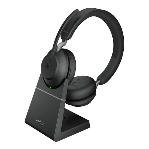 Jabra Evolve2 65 Drahtloses PC-Headset mit Ladestation - Geräuschunterdrückung, Microsoft Teams Certified Stereo-Kopfhörer mit langlebigem Akku - USB-A Bluetooth-Adapter - Schwarz