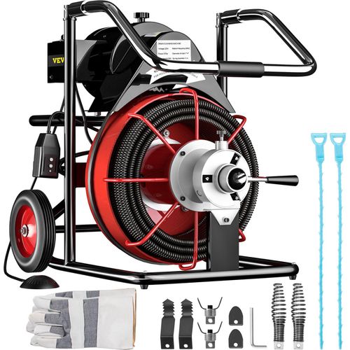 VEVOR Rohrreinigungsmaschine 390W Rohrreinigungsgerät Spirale 15 mm x 13 mm kompakter elektrische Abflussreiniger mit 8 auswechselbare Messer Schiebehülsenwerkzeug 1750 RPM für die Rohrinstallation
