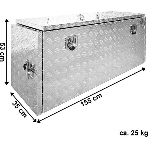 trucky Truckbox, Deichselbox Aluminium, Anhängerbox 15 Größen, Werkzeugkiste mit Schloss und Schlüssel, stabil und wasserdicht, Boxentyp:P402-155 (155 x 35 x 53 cm)