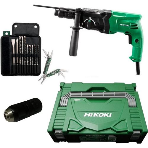 HiKOKI Bohrhammer Meißelhammer DH24PMHW1Z + Metabo Bohrer Meißel Set 10-teilig