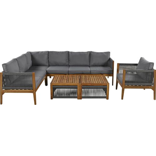 Sitzgruppe Gartengarnitur, Gartenlounge Set für 7-8 Personen.Gartenmöbel Set mit Sofa, Tisch& Kissen,abnehmbarer und waschbarer Stoffbezug, Natural & Grau, Natur + Grau, Seil, Polyester, Schwamm,Akazie