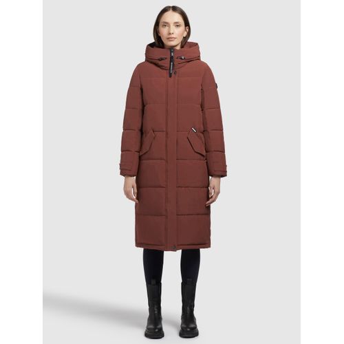 Steppmantel KHUJO "DAIRI", Damen, Gr. XXL, rot (rostrot), 90% Polyester, 10% Elasthan, unifarben, regular fit knielang, eingesetzt elastischer Bund mit Windstopper, Mäntel Steppmantel