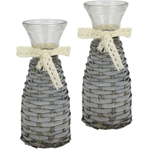 I.GE.A. Dekovase »Glasvase«, (2 St.), 2er Set mit Weidekorb und Spitze Rattangeflecht Vintage Blumenvase
