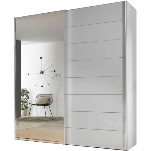 Schwebetürenschrank STAUD "Sonate Como mit Spiegel, Made in Germany", weiß (alpinweißglas), B:188cm H:240cm T:68cm, Holzwerkstoff, Schränke, Schwebetürenschrank, Mit vier verschiedenen Ausstattungsvarianten