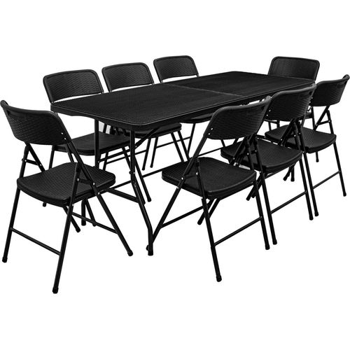Gartenmöbel Set in Rattan Optik - 180 cm Tisch mit 8 Stühlen Sitzgruppe Klappbar