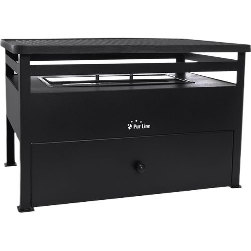 Biobrennstoff-Grill 1,5L, rauchfrei, roter Stahl und rechteckige Grillplatte aus Gusseisen