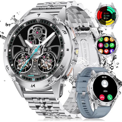 LIGE Herren-Smartwatch mit AMOLED-Display, Bluetooth-Telefonfunktion, 530 mAh Akku, Taschenlampe, 110+ Sportmodi, IP68 Fitnessuhr mit Pulsmesser