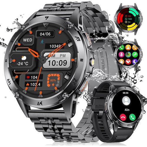 LIGE Herren-Smartwatch mit AMOLED-Display, Bluetooth-Telefonfunktion, 530 mAh Akku, Taschenlampe, 110+ Sportmodi, IP68 Fitnessuhr mit Pulsmesser