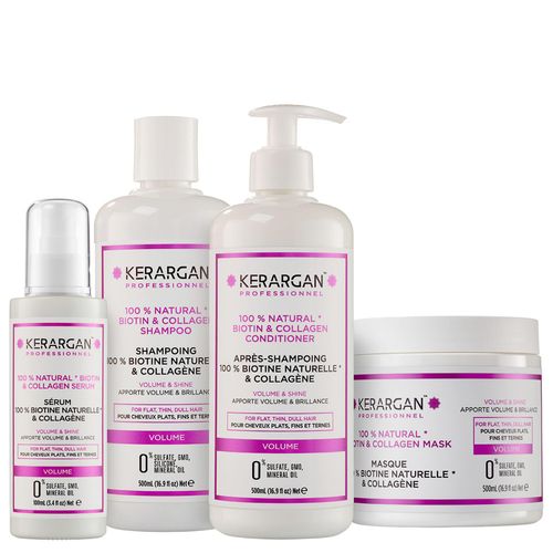 Kerargan - Volumen-Set Shampoo, Conditioner, Maske & Serum mit Biotin & Kollagen