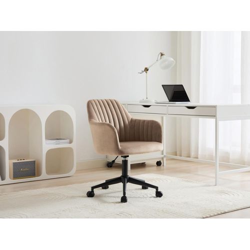 Bürostuhl höhenverstellbar - Samt - Beige & Schwarz - ELEANA