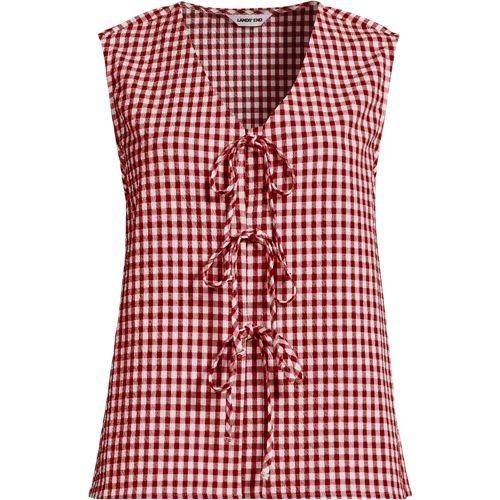 Ärmelloses Gingham-Top mit Schnürung, Damen,  Rot, Baumwolle/Polyester/Baumwoll-Mischung, by Lands' End