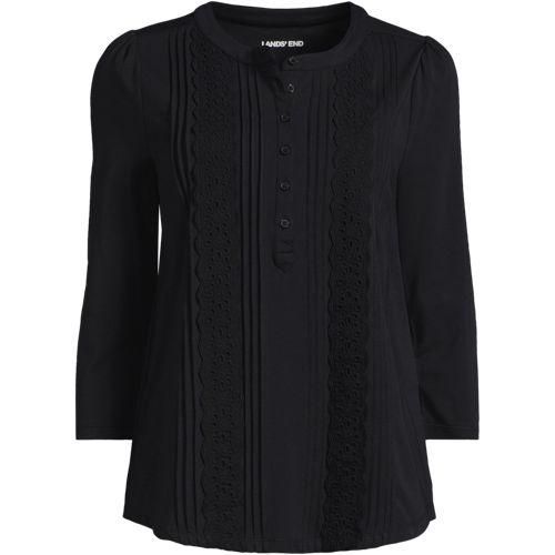 Shirt aus Baumwoll/Modalmix mit Lochstickerei, Damen,  Schwarz, Baumwolle Modal, by Lands' End