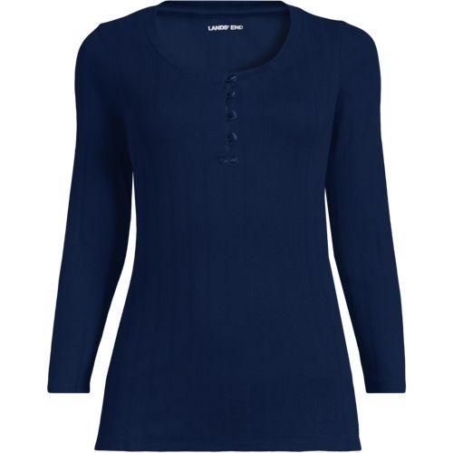 Henley-Shirt mit 3/4 Ärmeln, Damen,  Blau, Baumwoll-Mischung, by Lands' End