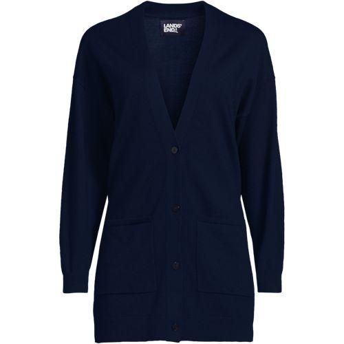 Langer Merino-Cardigan, Damen,  Blau, Wolle, by Lands' End