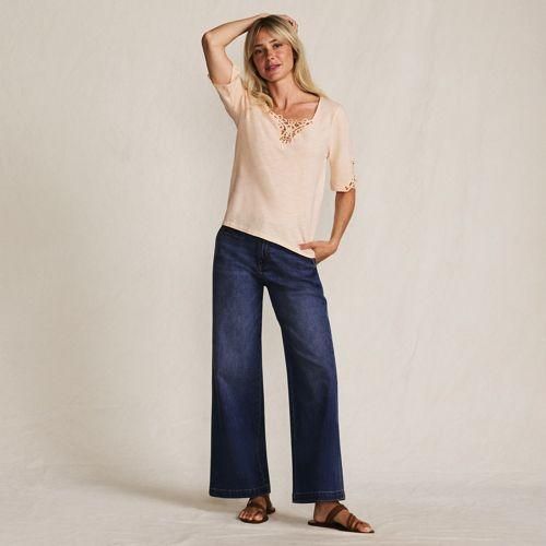 Flammgarn-Shirt mit Lochspitze, Damen,  Pink, Baumwolle, by Lands' End