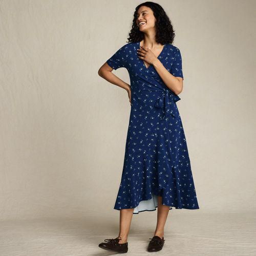 Wickelkleid aus Baumwoll/Modalmix mit kurzen Ärmeln, Damen,  Blau, Elasthan/Baumwoll-Mischung/Synthetic-blend, by Lands' End