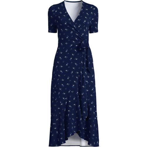 Wickelkleid aus Baumwoll/Modalmix mit kurzen Ärmeln, Damen,  Blau, Elasthan/Baumwoll-Mischung/Synthetic-blend, by Lands' End