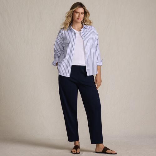 Sport Knit Barrel-Hose High Waist, Damen,  Blau, Baumwolle, by Lands' End