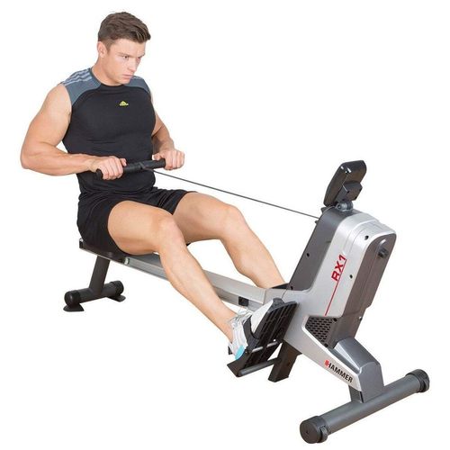 HAMMER Rudergerät RX1 für zu Hause - klappbare Rudermaschine mit Magnetbremssystem, kugelgelagertem Sitz, bis 110 kg Nutzergewicht und integriertem Pulsempfänger für Brustgurte