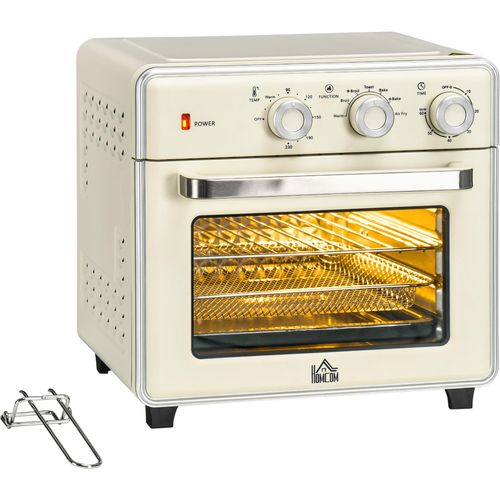 HOMCOM Minibackofen mit Umluft 20L Mini Ofen mit Backblech, Grillrost und Krümelblech, 90 °C-230 °C Heißluftfritteuse mit 5 Modi, Frittierkorb, 60 Min. Timer, 1400W, Metall