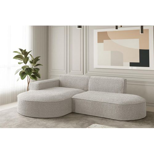 Ecksofa Designersofa PALMA XS in Stoff Ascot Pearl Ottomane Links