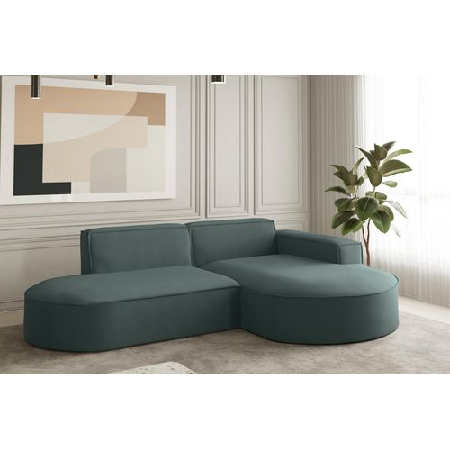 Ecksofa Designersofa PALMA XS in Stoff Opera Velvet Opalgrün Ottomane Rechts