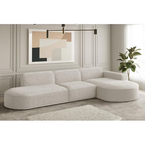 Ecksofa Designersofa PALMA in Stoff Ascot Beige Ottomane Rechts
