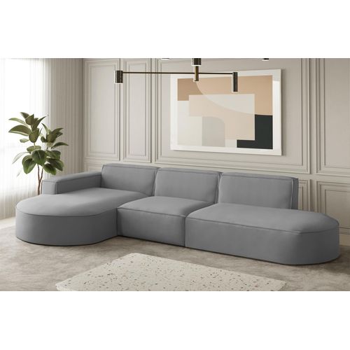 Ecksofa Designersofa PALMA in Stoff Opera Velvet Grau Ottomane Links