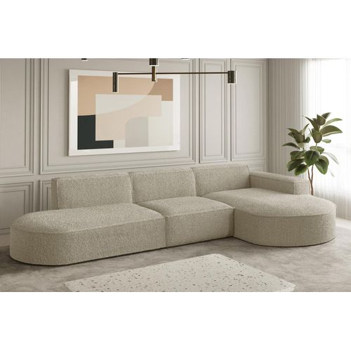 Ecksofa Designersofa PALMA in Stoff Ascot Champagne Ottomane Rechts