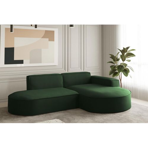 Ecksofa Designersofa PALMA XS in Stoff Opera Velvet Grün Ottomane Rechts