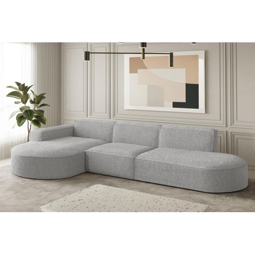 Ecksofa Designersofa PALMA in Stoff Ascot Toffee Ottomane Links