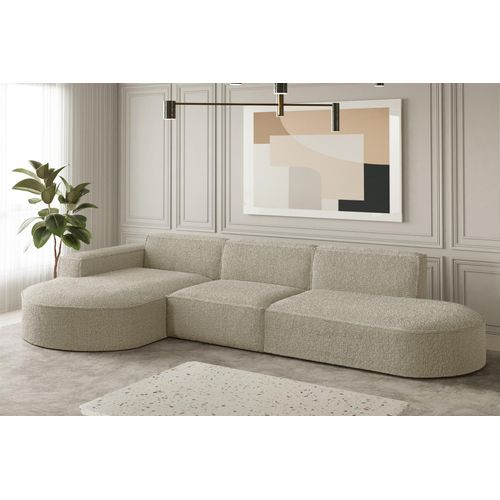 Ecksofa Designersofa PALMA in Stoff Ascot Champagne Ottomane Links