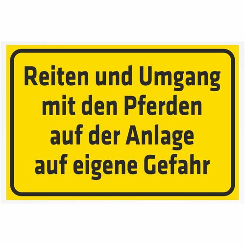 INDIGOS UG - Aluverbundplatte Schilder 3mm - Sicherheit - Reiten und Umgang mit den Pferden auf der Anlage auf eigene Gefahr - 800x600 mm - Hotel, Firma, Schutz, KITA, Arzt, Praxis