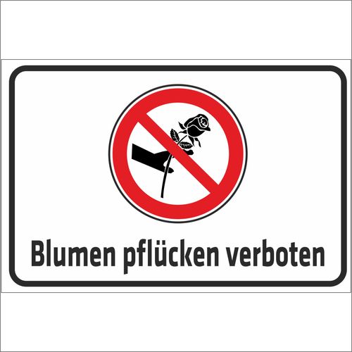 INDIGOS UG - Aluverbundplatte Schilder 3mm - Sicherheit - Warnung - Blumen pflücken verboten - 800x600 mm