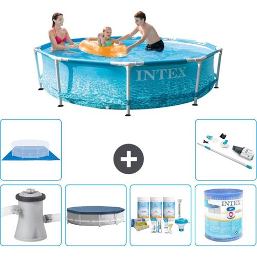 Intex Rundrahmen-Schwimmbecken – 305 x 76 cm – Wasserdruck – inklusive Pumpe Abdeckung - Wartungspaket - Filter - Bodenplane - Staubsauger