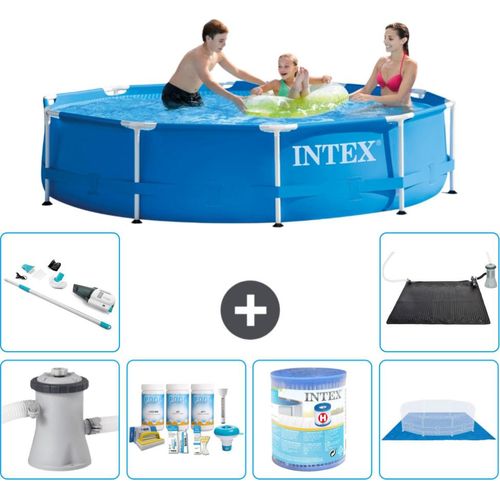 Intex Rundrahmen-Schwimmbecken – 305 x 76 cm – Blau – inklusive Pumpe Wartungspaket - Filter - Bodenplane - Staubsauger - Solarmatte
