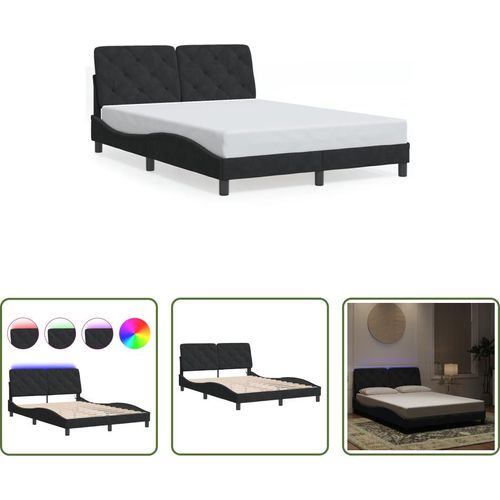 The Living Store Bettgestell mit LED-Leuchten Schwarz 140x190 cm Samt