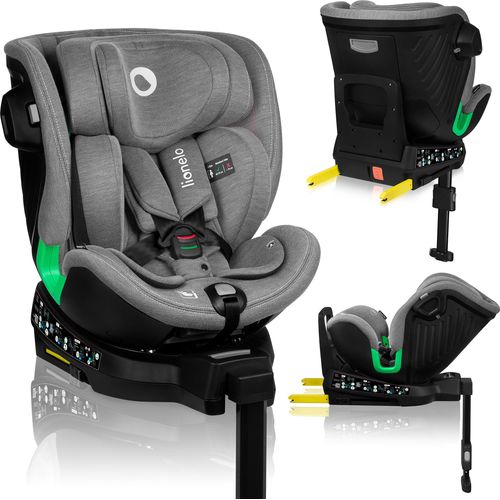 Lionelo Kindersitze Harmony i-Size, 360° EasyTurn Basis, ISOFIX und Stützfuß, BuckleAlarm, Side Impact Guard, Verstellbare Kopfstütze und Rückenlehne - Grau